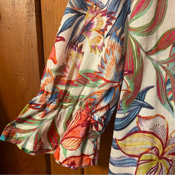 Johnny Was Workshop Floral Cotton Blouse Embroidered V Neck Small - Picture 4 of 8